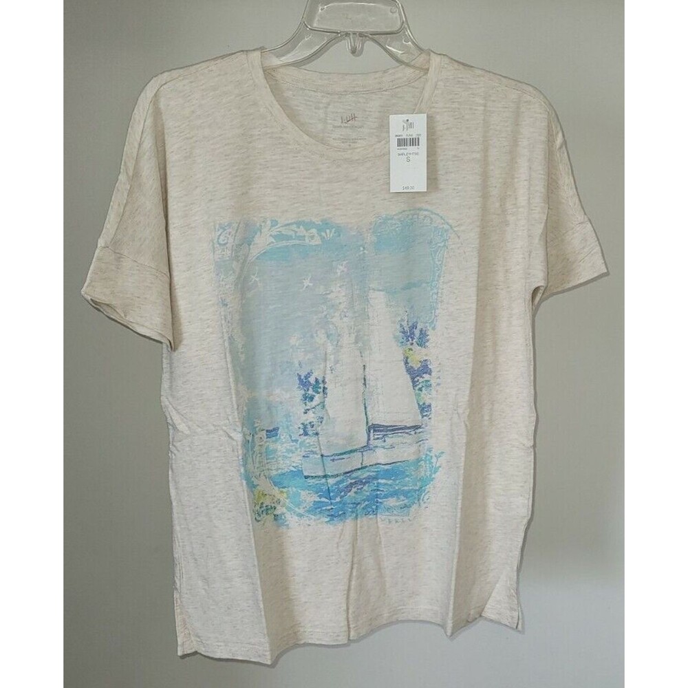 J. Jill Sz S Short Sleeve T-shirt Beach Tee Collection Sail Boat Relaxed Cotton